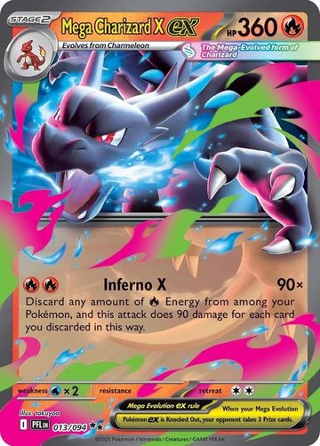 Mega Charizard X ex, the Phantasmal Flames printing — no stamp beside the artwork